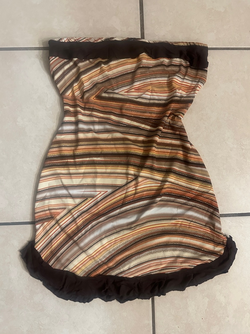 Charlotte Russe Striped Strapless backless Women’s Dress in Brown and Cream Sz M